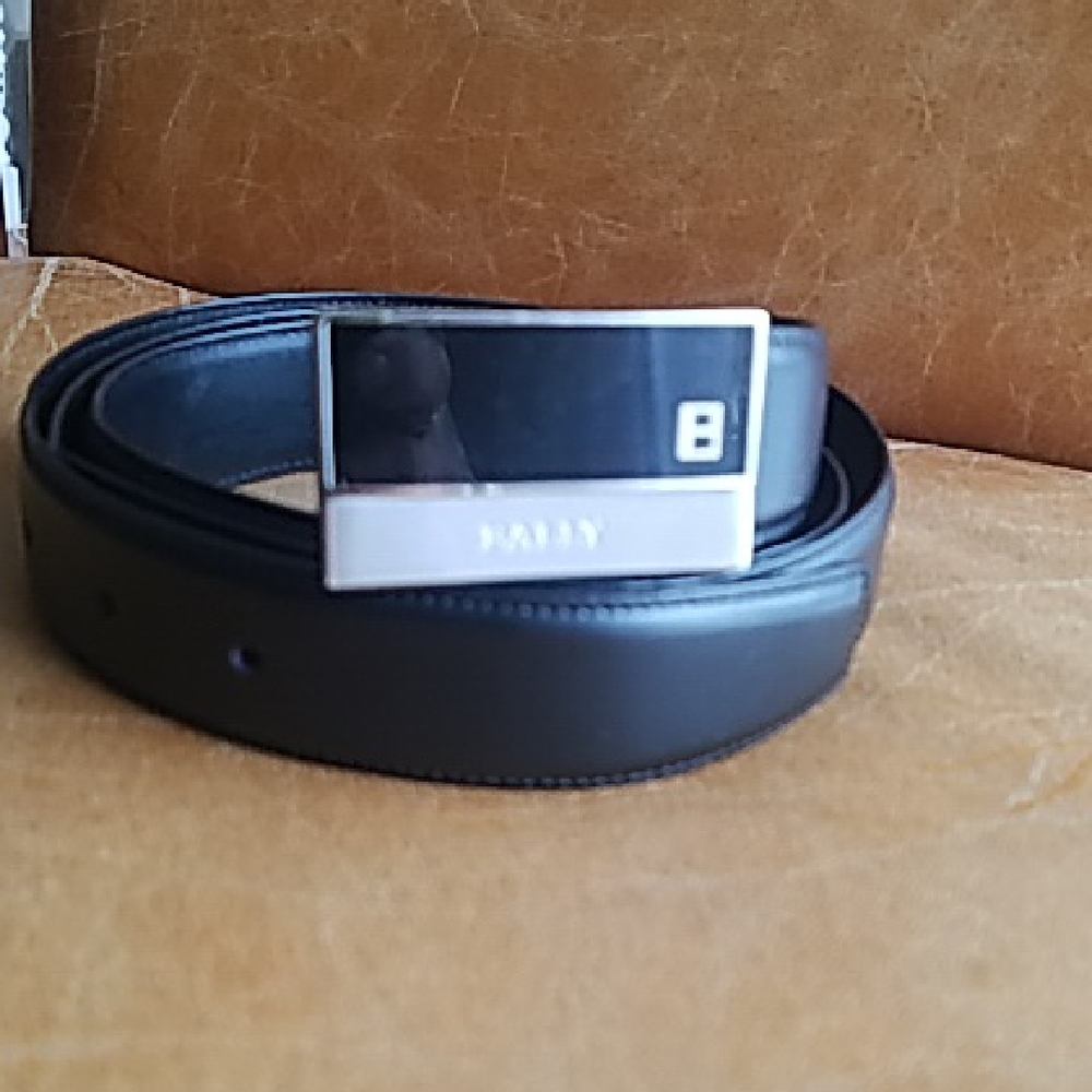 Vintage Bally Black Leather Belt with Silver Buckle